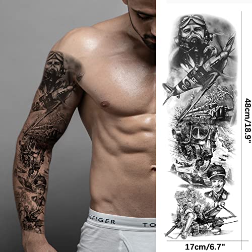 Military Temporary Tattoo Sleeves - 6 Sheets Full Arm