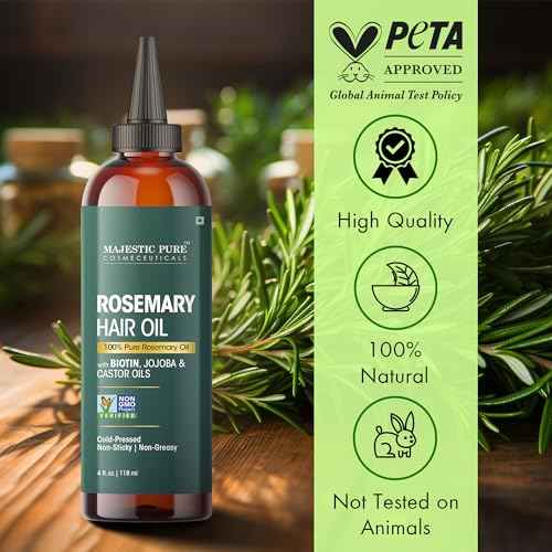 Majestic Pure 100% Pure Rosemary Oil for Hair Growth - Strengthening, Nourishing, Volumizing - Infused with Biotin Oil, Jojoba Oil & Castor Oil - Non GMO Verified - 4 Fl Oz - With Applicator
