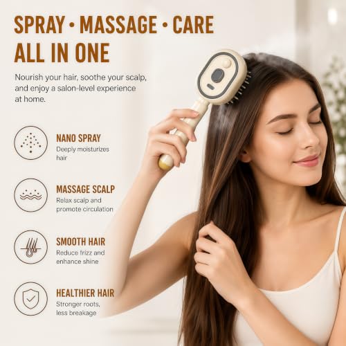 Electric Water Spray Hair Brush with Massage Cushion and Nano Mist