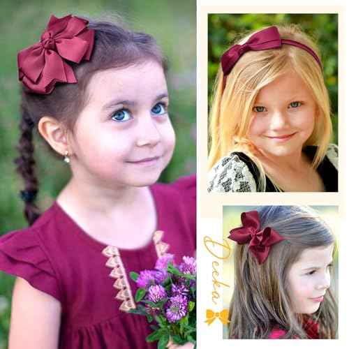 DEEKA Burgundy School Hair Accessories Set 13 Pcs Uniform Hair Bow Headband Clips Hair Ties Curly Korker Bows for Little Toddler School Girls (Burgundy)