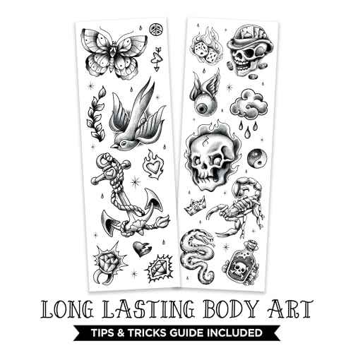 Savvi - 20 Black and Gray Temporary Tattoos: Skin-Safe Ink, Great for Parties and Everyday Wear, Gifts for Teens and Adults, Made in the USA [2 sheets, 20 count]