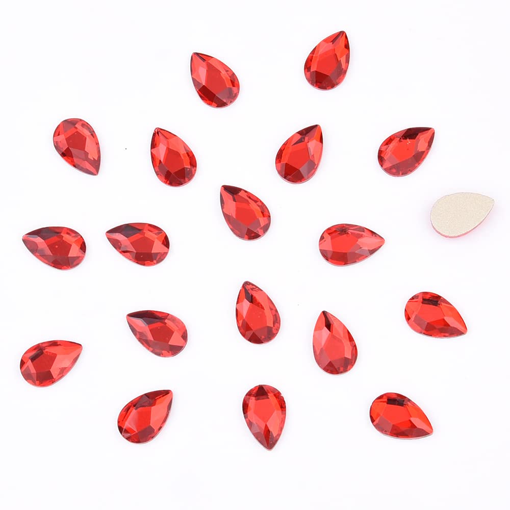 Tisslan 100pcs Red Crystals Pear Shapes 3 Size Flatback Glass Rhinestones for Crafts DIY Jewelry Making Beading Shoes Nails Art Supplies