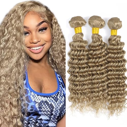 Fridnae 22 Ash Blonde Deep Wave Human Hair Bundles - 28-32 Inch
