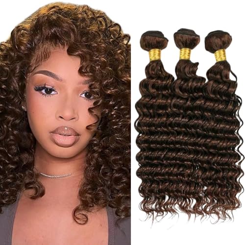 300g Dark Brown Human Hair Bundles Deep Wave Bundle 12 14 16 Inch