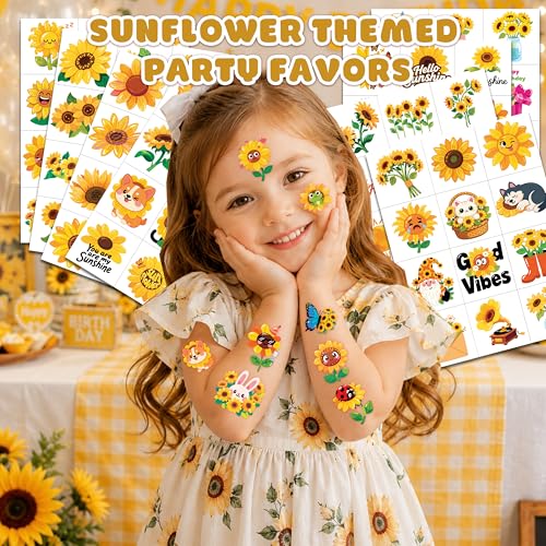 96 PCS Sunflower Temporary Tattoos for Kids - Party Favors