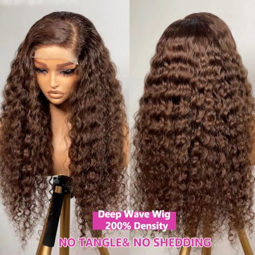 30" Chocolate Brown Human Hair Lace Front Wig - 200 Density