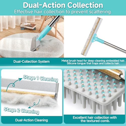 Pet Hair Removal Carpet Rake with Adjustable Handle | 3-Pc Set
