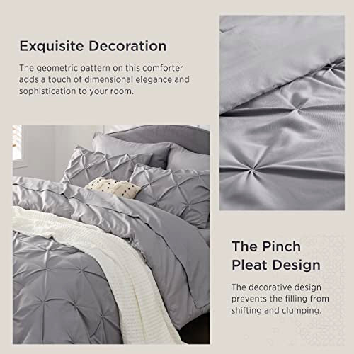 Bedsure Queen Comforter Set - Bed in a Bag Queen 7 Pieces, Pintuck Bedding Sets Grey Bed Set with Comforter, Sheets, Pillowcases & Shams