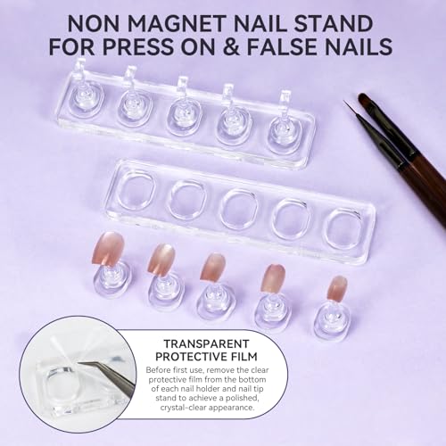 ESUOHYM Clear & White Non-Magnet Nail Stand for Press-On Nails & Art Practice - Large