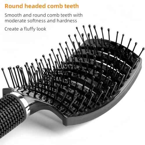 Professional Hair Brush, Curved Vented Design for Quick Blow Drying, Suitable for Women and Men, Paddle Detangling Brush for Wet & Dry, Curly, Thick & Straight Hair (Black-Nylon)
