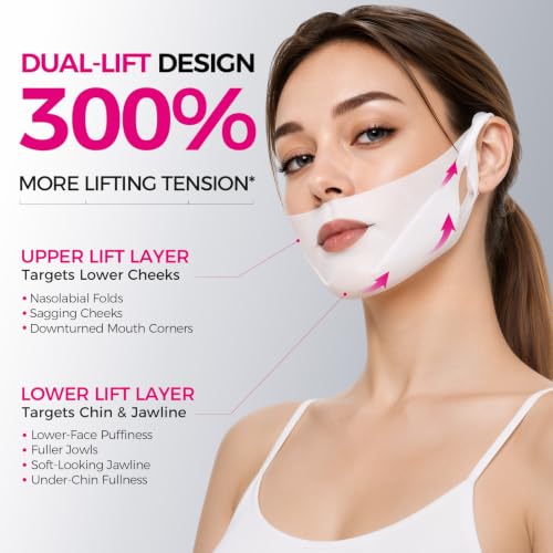 NING DermoLogie 5 Pack Chin Lifting Masks for Women & Men, V Line Double-Layer Support