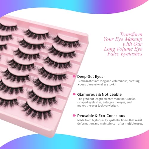 False Mink Lashes Fluffy Eyelashes Natural LookWispy Lash Curl Strips Eyelash 14 Pairs Reusable False Lashes (Black)