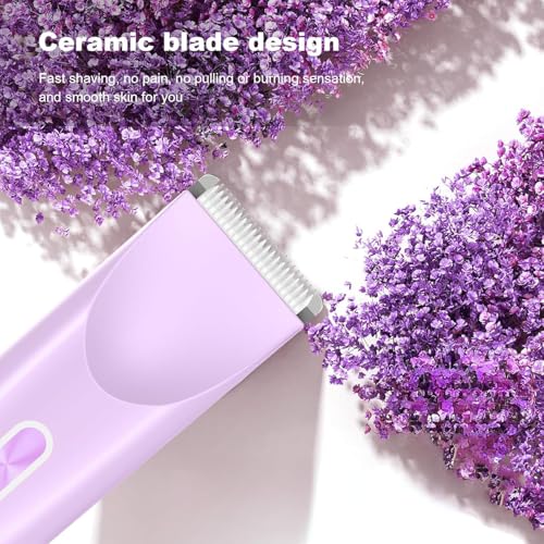 Bikini Trimmer for Women Dual Head,Painless Electric Razors,Bikini Shaver for Pubic Hair, Face, Legs(Grape Purple)