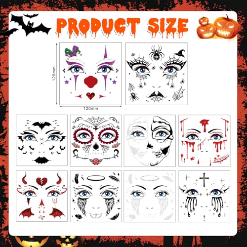 Halloween Face Tattoos Stickers - 10 Sheet Set