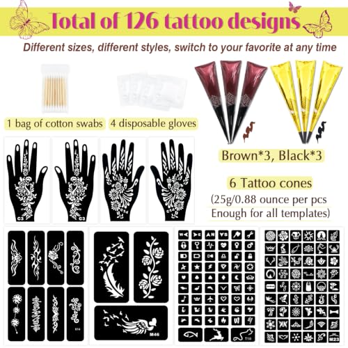 MuseLuxe 126 Temporary Tattoo Stencils Kit with Ink & Gloves