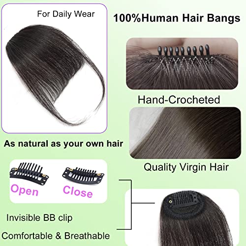 GHDXIWEYU 100% Human Hair Clip in Bangs,Women Air Thinning Curtain Flat Natural Black Bangs, Natural Curved Wispy Bangs,Real Human Hair Faux fake Bangs(Wispy Bangs,Natural Black)