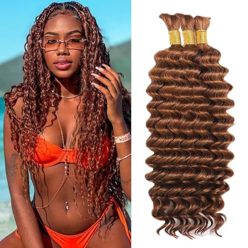 30 Inch Auburn Deep Wave Human Braiding Hair - 150g 3 Bundles