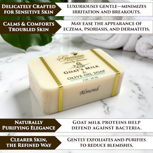 The Grecian Soap Company Goat Milk & Olive Oil Bar 3-Pack ? Almond Scent, Natural Moisturizing Soap Bars, Made in USA