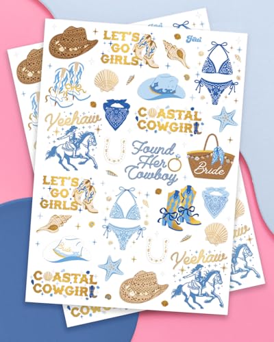 Coastal Cowgirl Bachelorette Temporary Tattoos - 54 Gold Foil