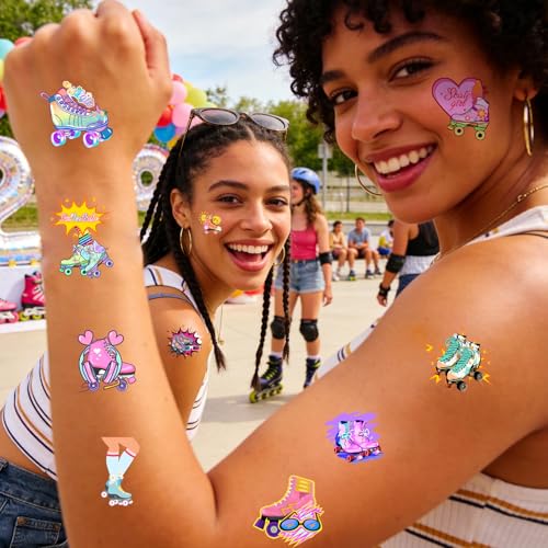 Roller Skate Temporary Tattoos,20 Sheets 200 Pieces Roller Skate Themed Tattoos Stickers Party Decoration Supplies for Adults