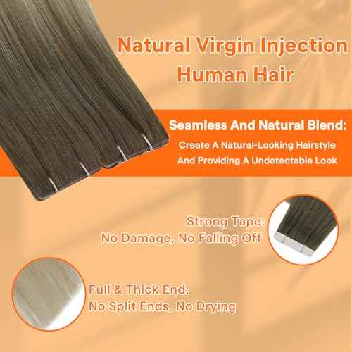 Full Shine Injected Tape in Hair Extensions 14Inch Seamless Injection Tape In Human Hair Extensions Color Blonde and Brown Balayage 20Gram 10Pcs Intact Invisible Machine Remy Human Hair for Women