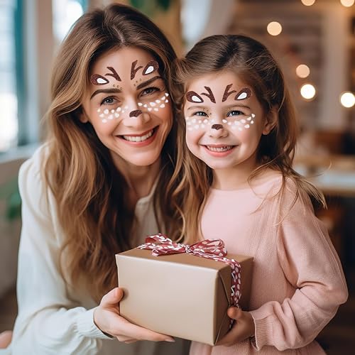 Elk Face Stickers Christmas Reindeer Temporary Tattoo Gems 2PC