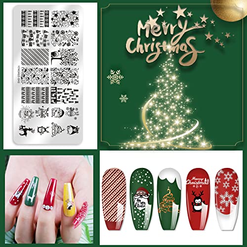 Biutee Christmas Nail Stamp Plate Kit Jelly Silicone Clear Stamper Nail Art Stamping Plate French Tip Template Nail Rhinestone Decoration Scraper Deer