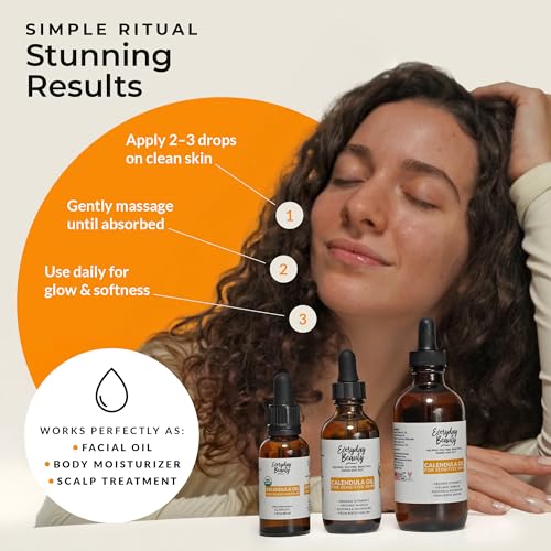 Organic Calendula Oil For Sensitive Skin -Bulk 32 Fl Oz- USDA Organic Certified 100% All Natural Plant Based, Lightweight & Unscented Gentle Soothing Oil For Sensitive Skin - For Face, Skin & All Over