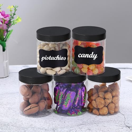 36-Pack 8oz Clear Plastic Jars with Screw Lids & Labels