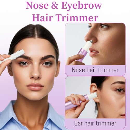 Nose and Ear Hair Trimmer for Women Men,2 in 1 Painless Eyebrow Hair Trimmer with USB Rechargeable,Portble Waterproof Facial Hair Removal with Dual-Edge Blades for Smoother Cutting (Purple)