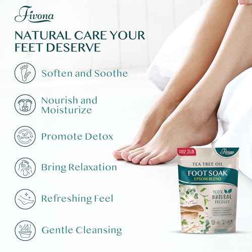 Foot Soak Epsom Salt with Tea Tree Oil 2 LB - Epsom Salt with Essential Oils for Healthy Toenails, Soothing Relief, Callus Softening - Pedicure Therapy for Soft, Rejuvenated Feet