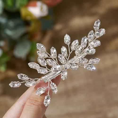 SWEETV Rhinestone Bride Wedding Hair clip Silver Crystal Bridal Hair comb Sparkly Hair Piece Gem Hair Accessories for Women/Girls & Brides/Bridesmaids