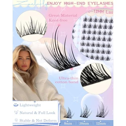 Natural Lash Clusters Kit 8-10-12mm Short Eyelash Clusters Kit Wispy Cluster Eyelash Extensions C Curly Individual Lash Extensions DIY Eyelash Extension with Lash Bond and Seal, Tweezers by ZANLUFLY