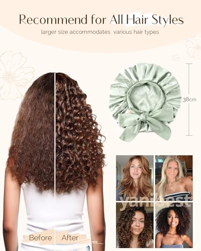 Adjustable Satin Sleep Bonnet with Tie Band for Curly Hair
