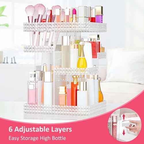 Rotating Makeup Organizer, Large Capacity Cosmetic Display Case, Acrylic Skincare Organizer with Makeup Brush, Makeup Storage Organizer for Dresser Countertop and Bathroom Vanity - Clear
