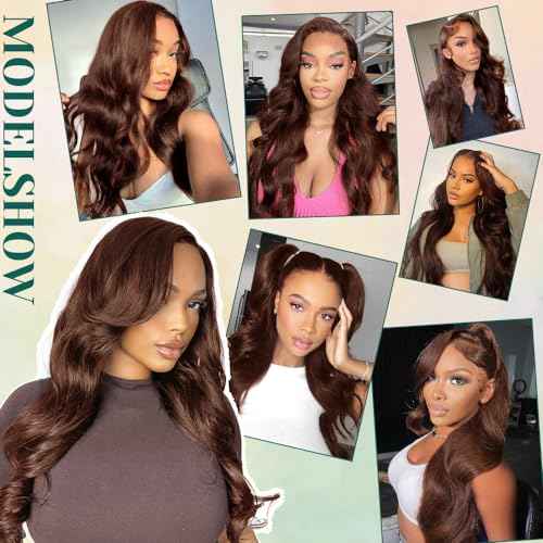 Brown Glueless Wigs Human Hair Pre Plucked Pre Cut 7x5 Chocolate Brown Body Wave HD Lace Front Wig Wear and Go Bleached Knots #4 Dark Brown Closure Wigs 200 Density for Women 26 Inch