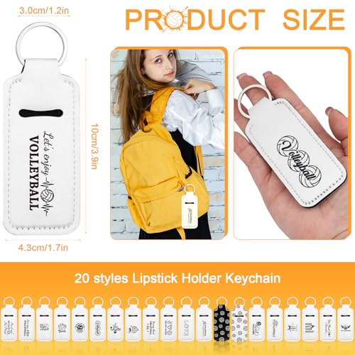 20Pcs Volleyball Lipstick Holder Keychains Bulk Volleyball Lipstick Balm Holder Keychain Clip-on Lipstick Sleeve Pouch Volleyball Portable Wristlet Keychain Lanyard