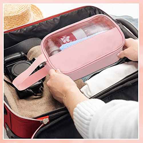 Buryeah 12 Pieces Toiletry Bag for Women Men Translucent Small Travel Makeup Pouch Portable Waterproof Organizer Set for Accessories Toiletries(Pink)
