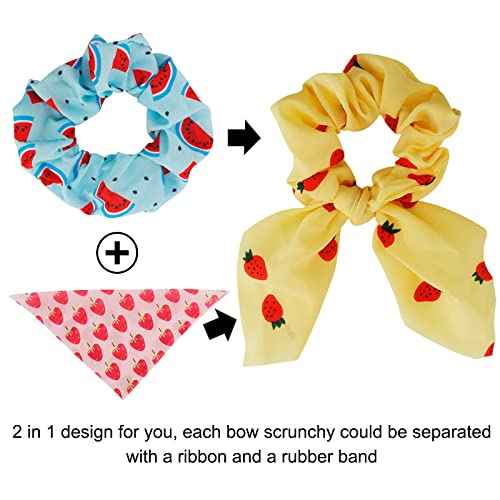 20 Pack Scrunchies for Thick Hair: Cute Ribbon Hair Ties with Fruit Bows for Girls and Women, Ponytail Holders Hair Accessories