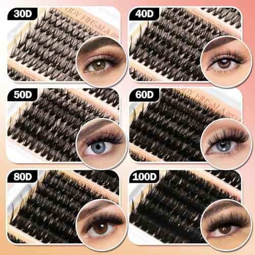 Volume Lash Clusters Kit 30-100D DIY Eyelash Extension 708pcs Thick Individual Lashes 8-16mm with Lash Bond and Seal, Tweezers, Brush, Super Thin Band False Eyelashes EPUDY FIHSALA