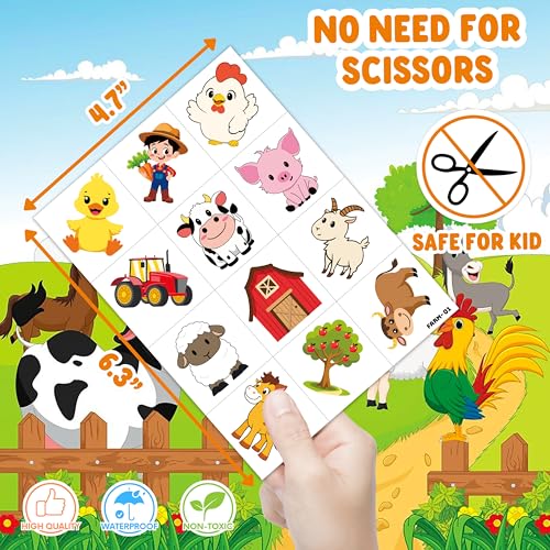 96 PCS Farm Animal Temporary Tattoos for Kids Party Favors