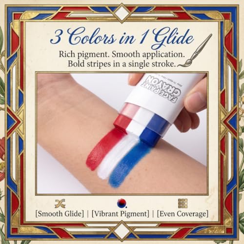 Red White Blue Face Paint Sticks for Sports - 3PC Set