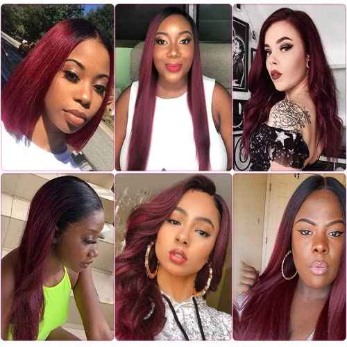 1B99j Bundles Burgundy Straight Human Hair Bundles Brazilian Virgin Human Hair 18 20 22 inch Two Tone Black To Burgundy Bundle Double Weft 1B99j Straight Hair Extensions
