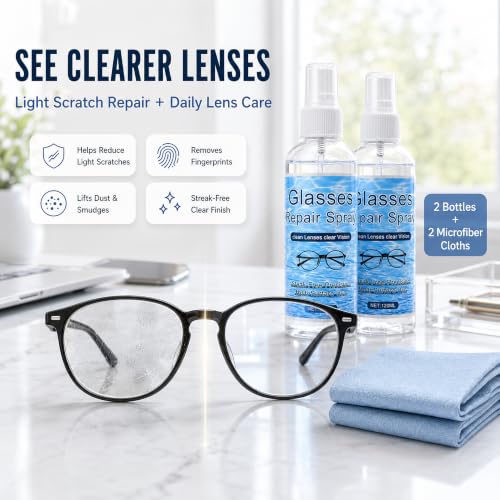 Eyeglass Scratch Repair Spray, 2 Bottles with Microfiber Cloths