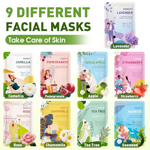 27 Pack Collagen Sheet Face Masks Skincare for Women, Bulk Hydrating Face Mask Set for Dry Skin, Moisturizing Facial Masks for Skin Care, Valentines Day Gifts for Her, Mothers Day Gifts, Teacher Gifts