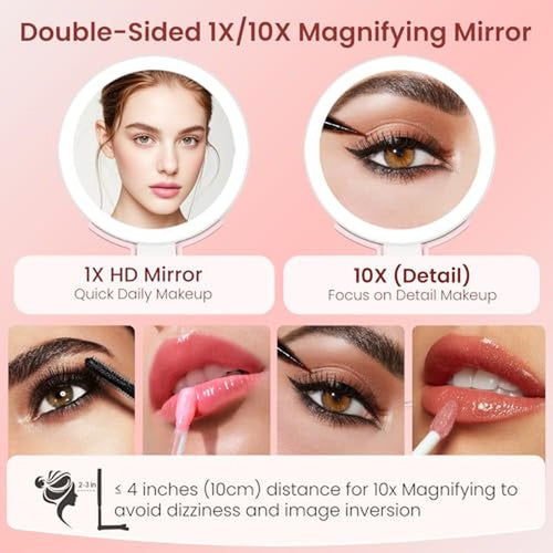 10X/1X Magnifying Makeup Mirror with 3 Color LED Lights