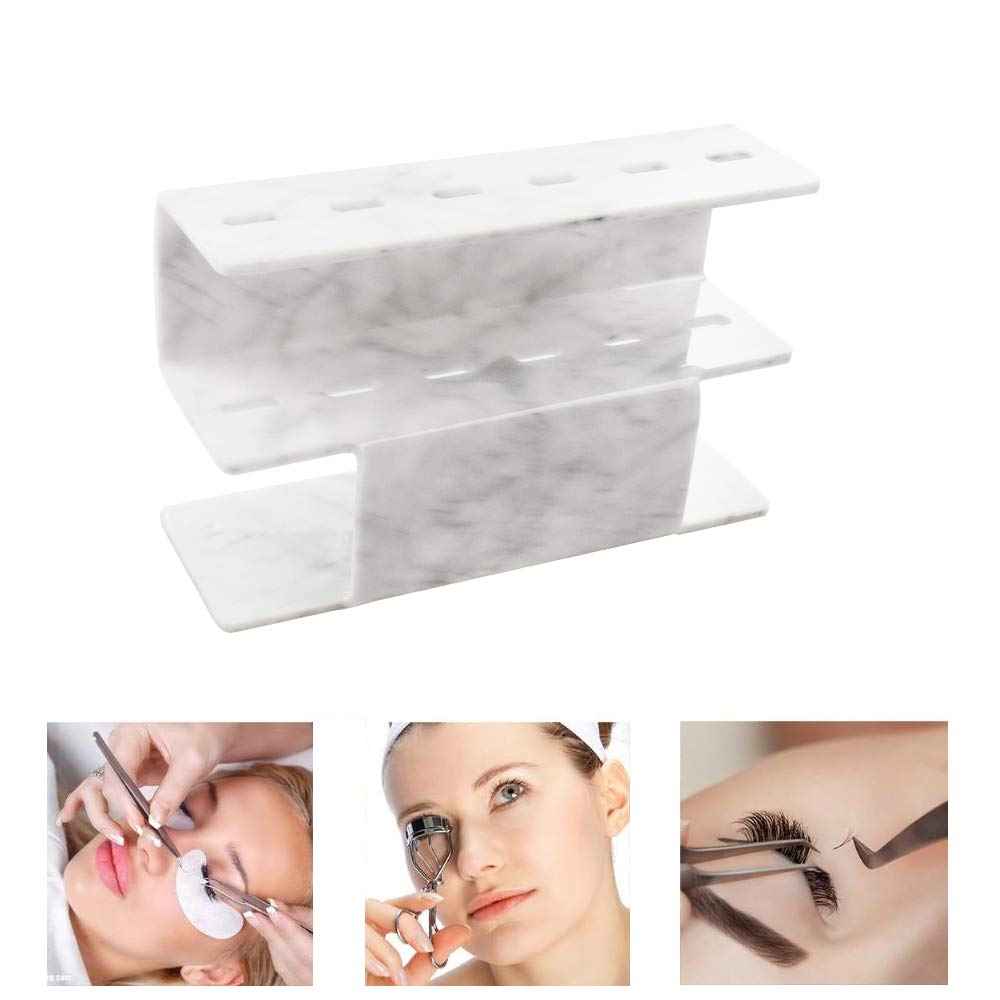 Mekupeu 6 Holes Tweezers Holder Eyelash Extension Supplies Display Stand, Marble, 1 Pc