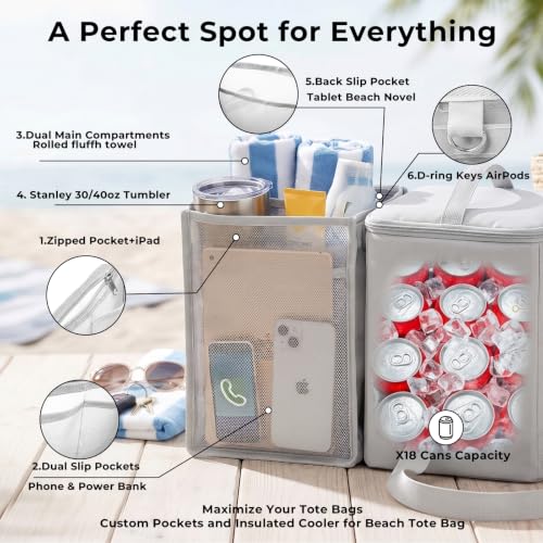 ZYTONGMAO Gray Bogg Bag Cooler Insert & Mesh Organizer 2-in-1 for Beach & Travel