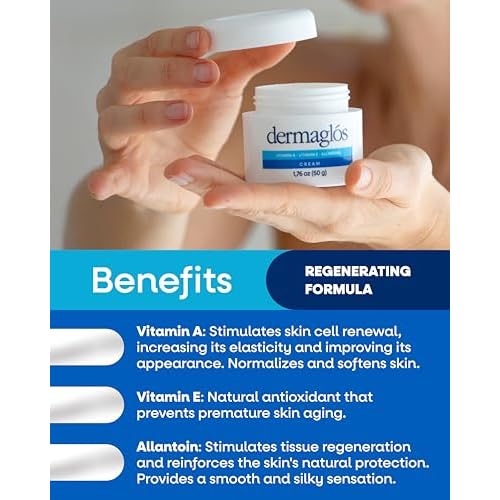 Dermaglos Moisturizing Cream | Vitamin A (Retinoids), Vitamin E & Allantoin | Rich Moisturizer for Wrinkles, Stretch Mark Prevention, Tattoo Aftercare, Scar cream, Hydration for Smooth Skin | 1,76 oz