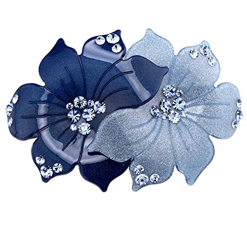 AKOAK 1 Pack Blue Plastic Flower Disc Hairpin, Acrylic Rhinestone Spring Clip, for Women/Girls Headwear, Non-slip/Firm/Simple (Blue)